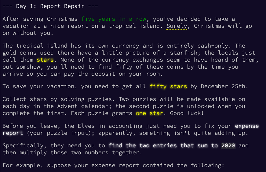 Opening text from Day 1